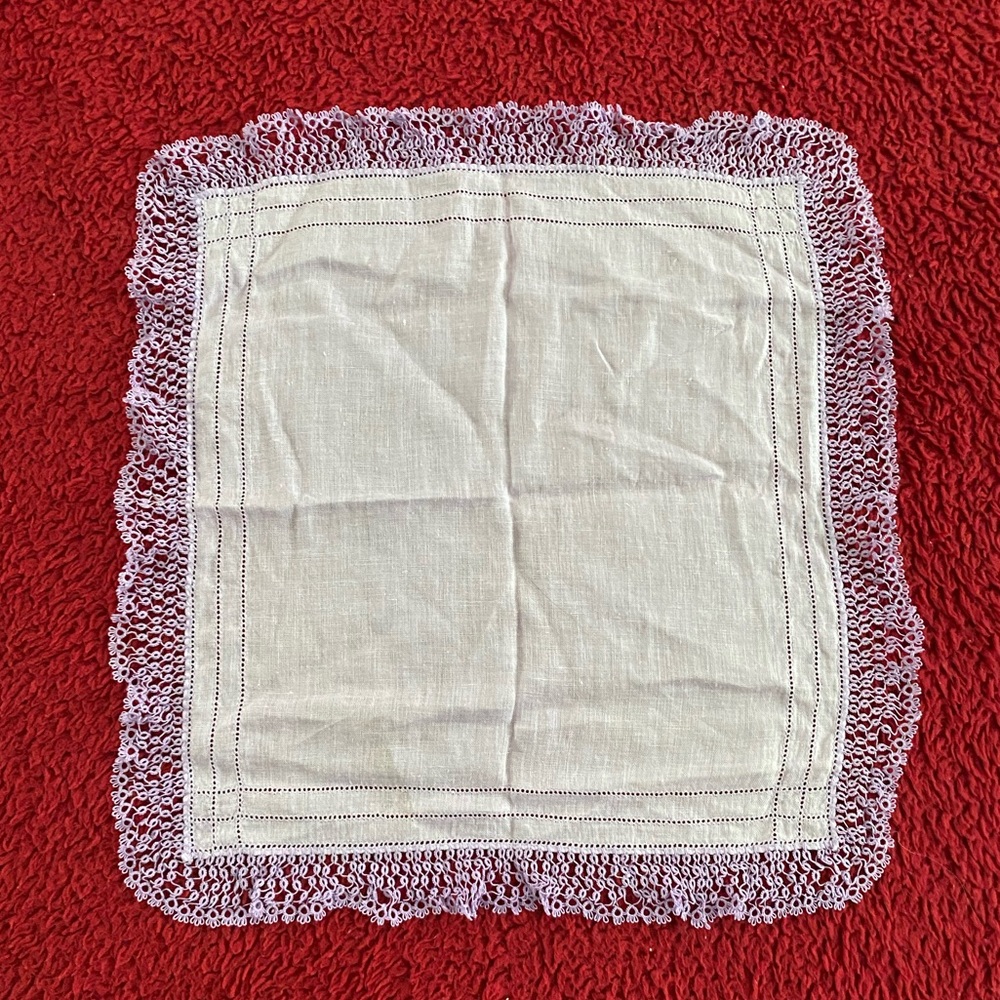 2/30 Vintage Net Edge Antique & Vintage Linen Handkerchief All Mauve In Colour